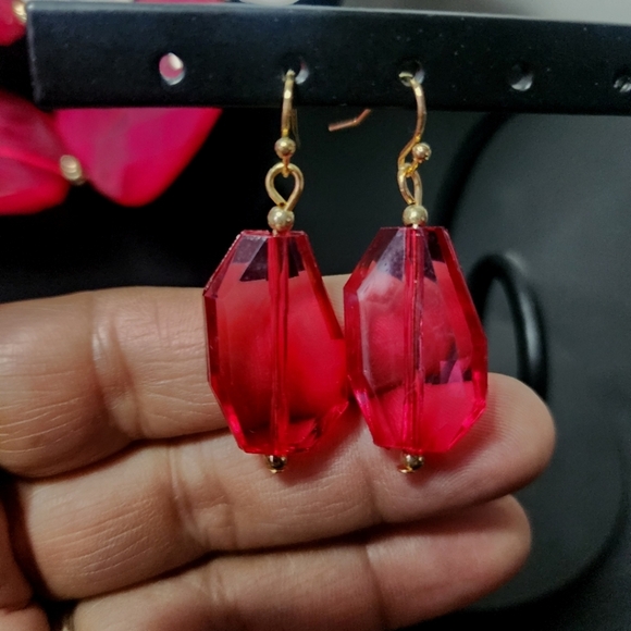 Red White and Blue Double Strand Acrylic Necklace and Earrings Set - Picture 7 of 7